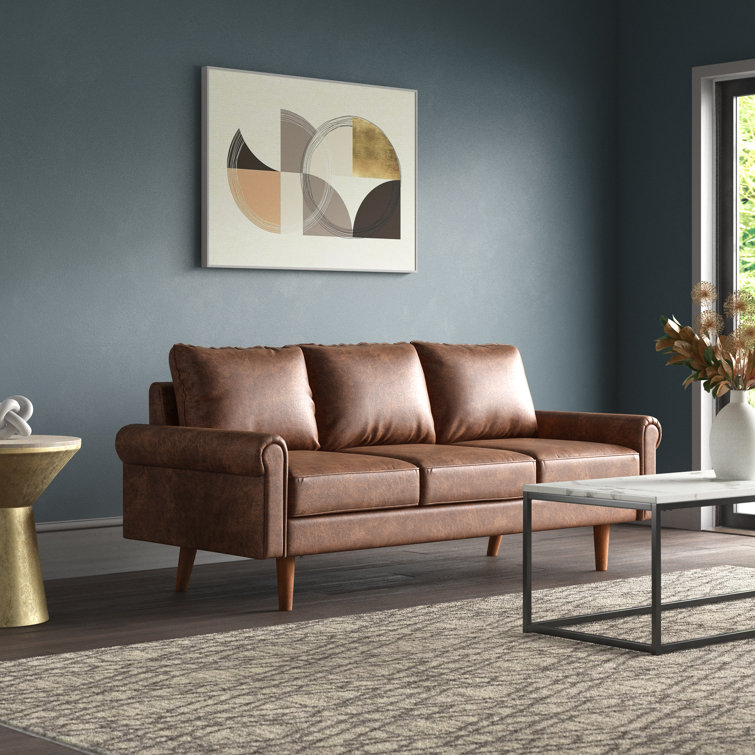 Alissa Upholstered Sofa Mercury Row Leather Type Brown Suede
